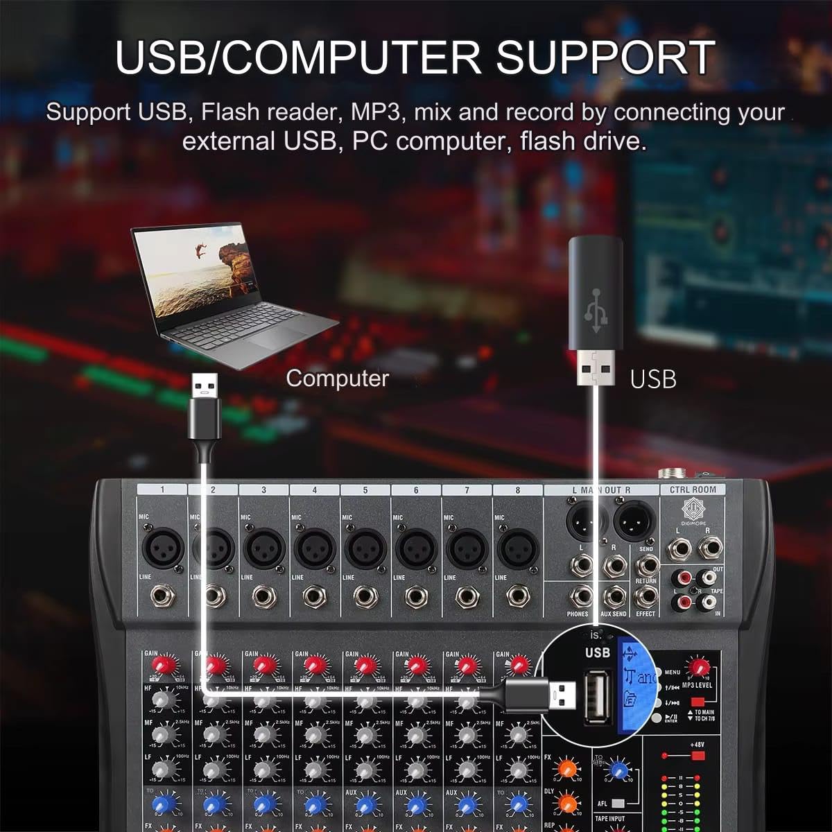 Digimore Professional Mixer Sound Board Console 8 Channel Desk